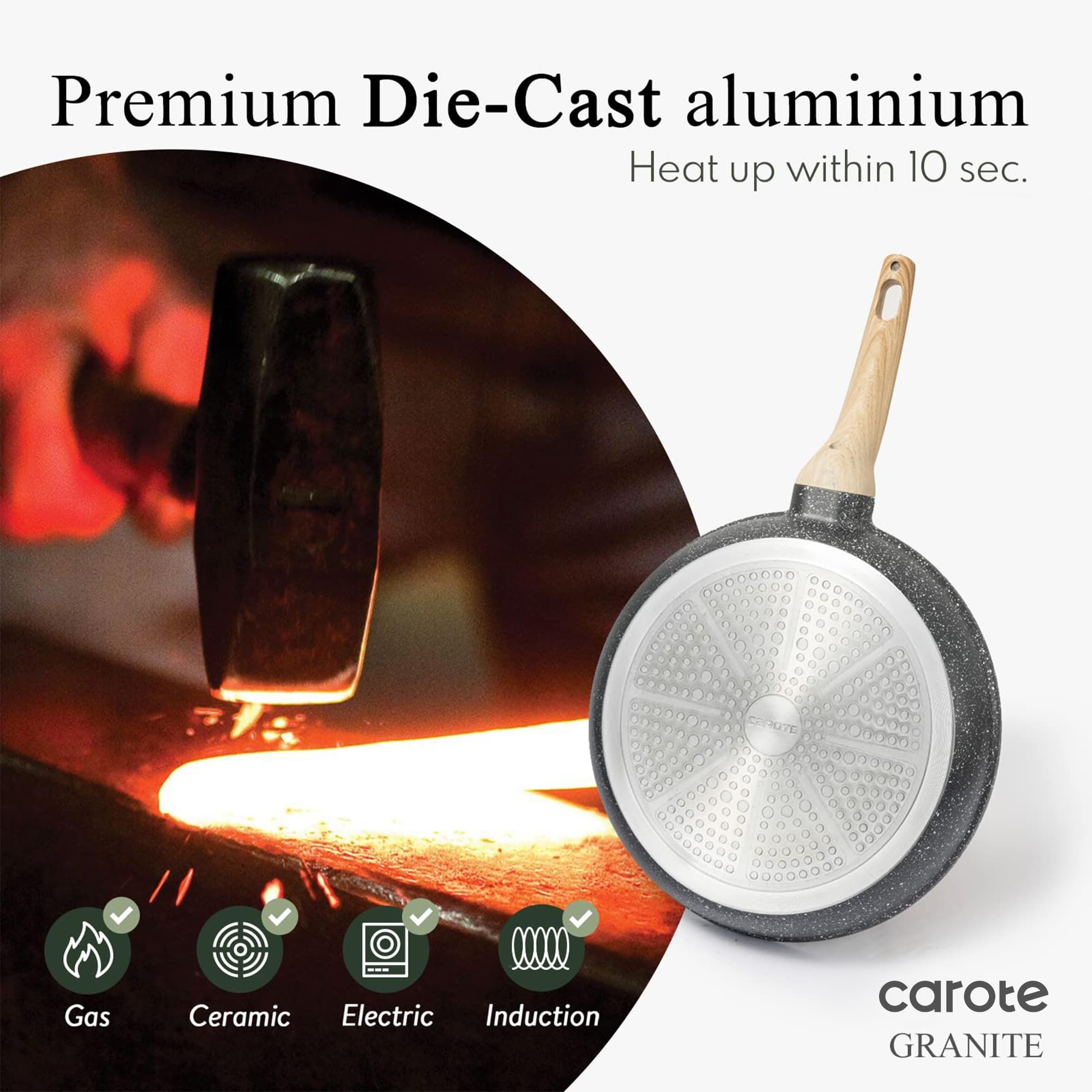 CAROTE easy-clean coating makes cleanup quick after cooking.