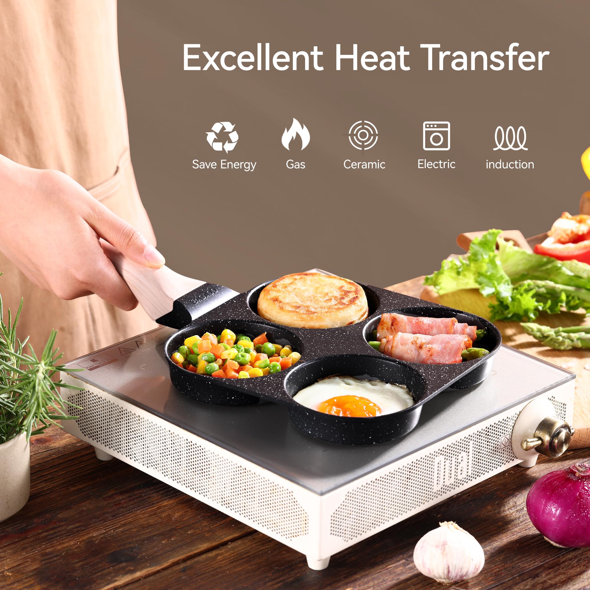 CAROTE induction-compatible egg pan suitable for gas stoves.