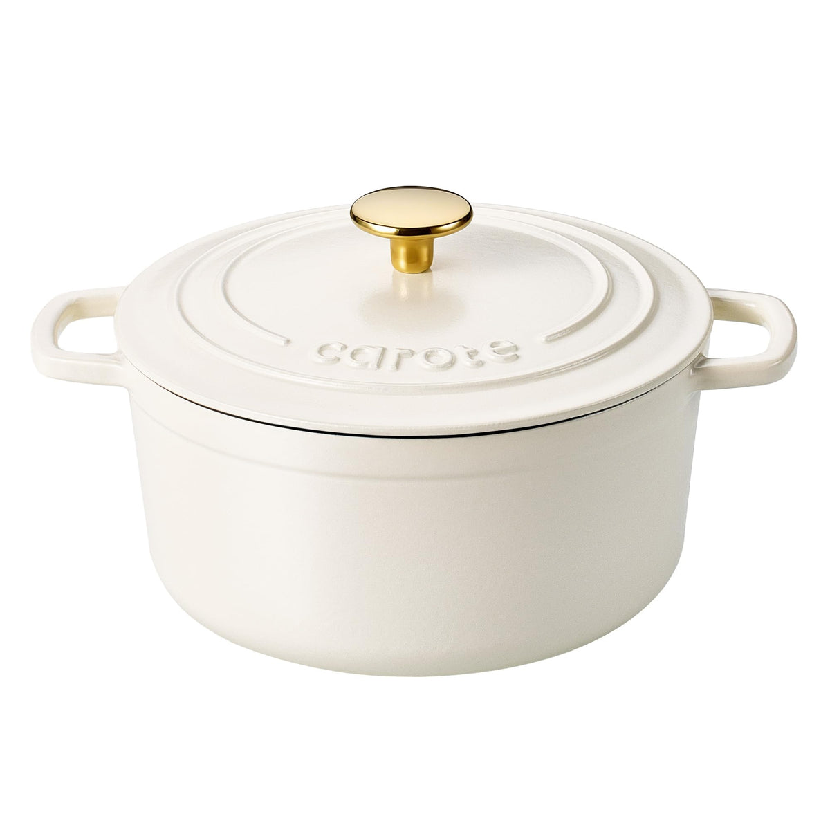 CAROTE 4qt cream-white enameled cast iron Dutch oven showing even heat for browning
