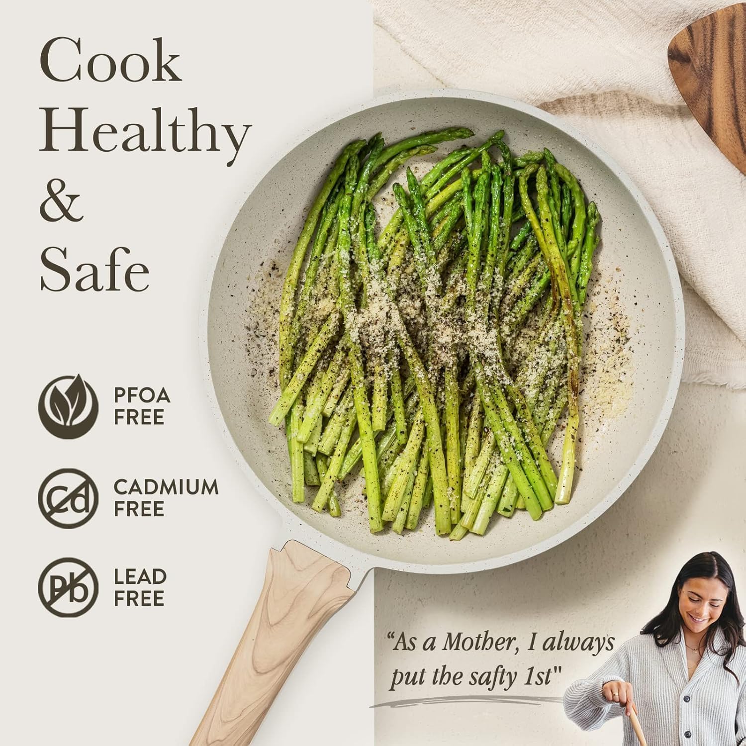 CAROTE ergonomic Bakelite handle stays cool and comfortable during cooking.