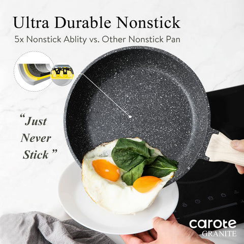 CAROTE skillet with even heat diffusion reduces hot spots during cooking