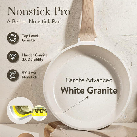 CAROTE extended-bottom design distributes heat evenly across the pan.