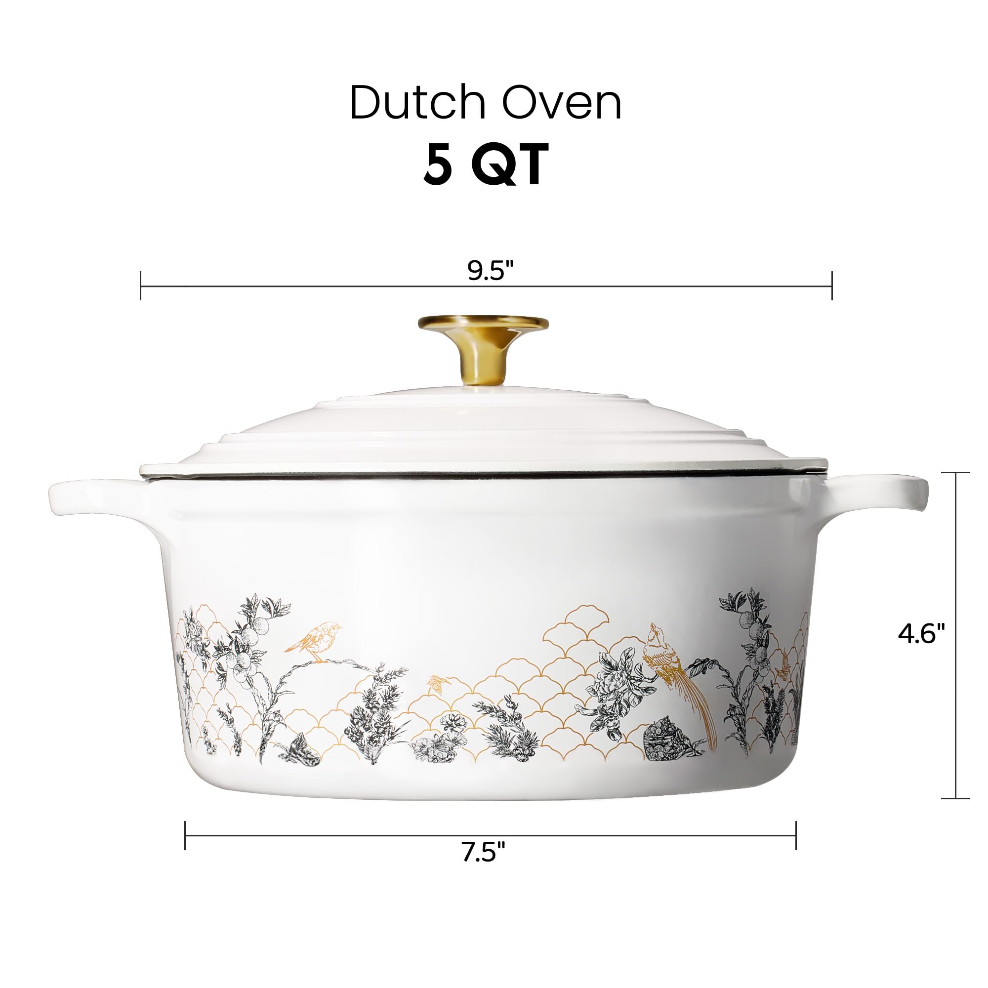 CAROTE floral enamel exterior on the Dutch oven highlights durable heat retention.