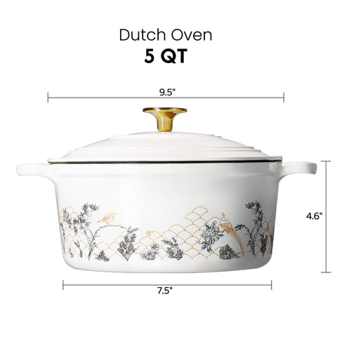 CAROTE floral enamel exterior on the Dutch oven highlights durable heat retention.