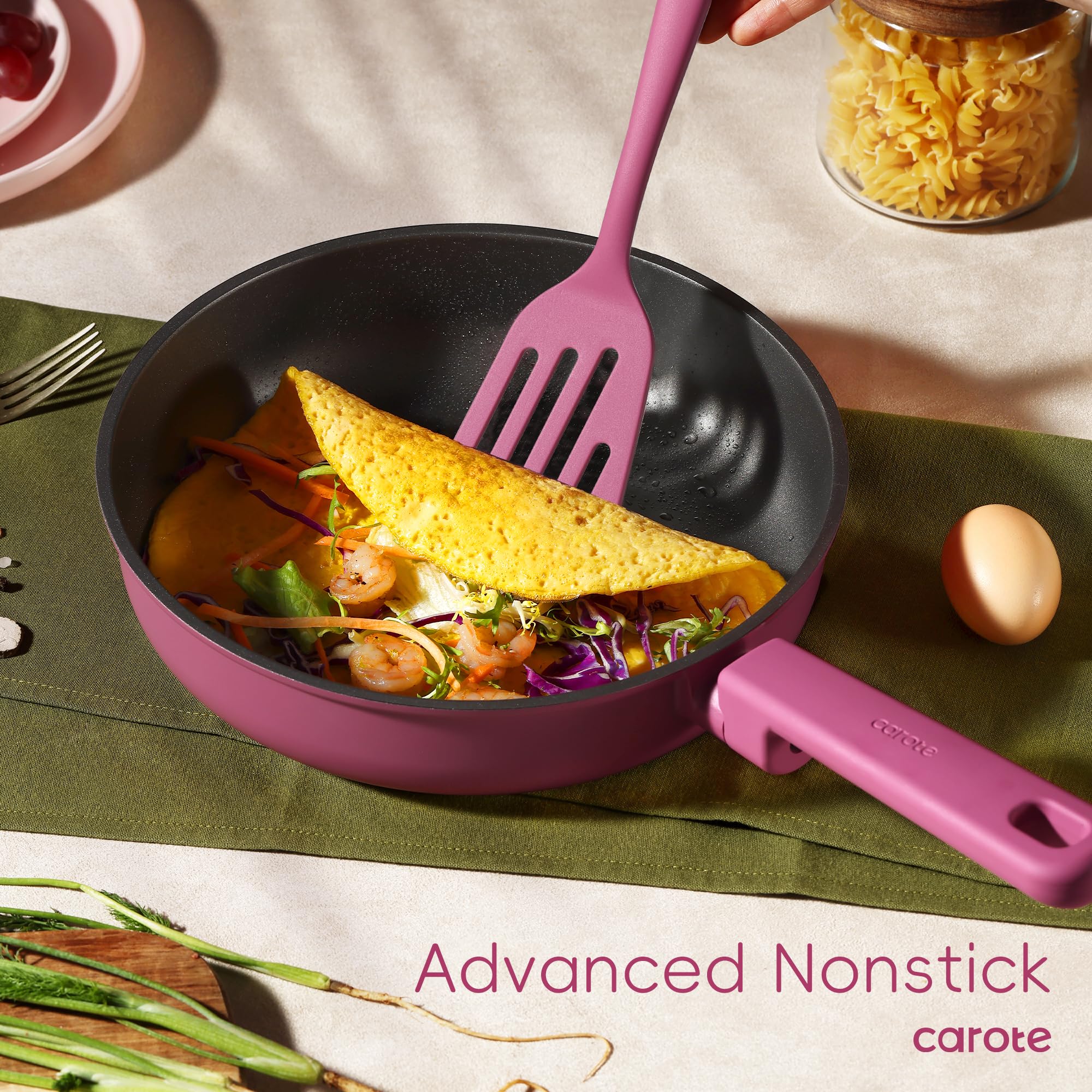 CAROTE granite nonstick coating delivers 10x release and simpler cleanup.