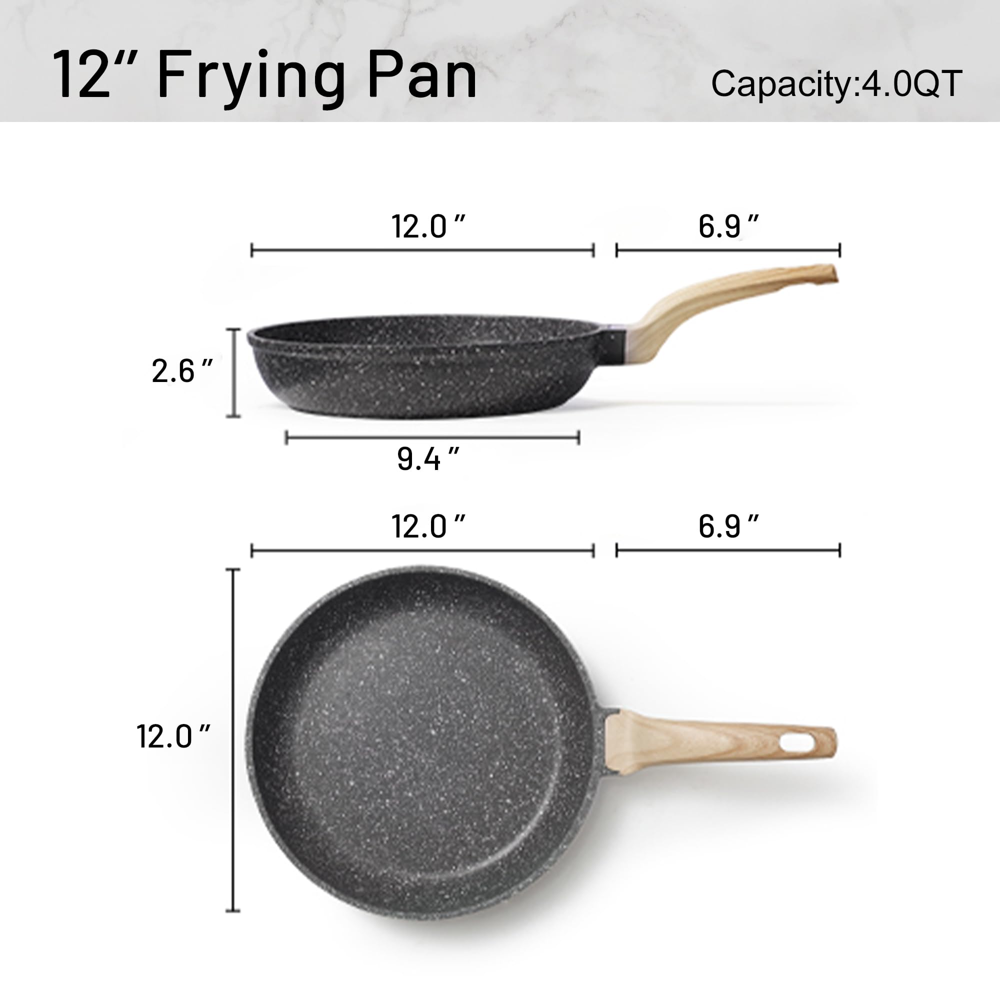 CAROTE granite nonstick skillet emphasizes effortless release and quick heat distribution
