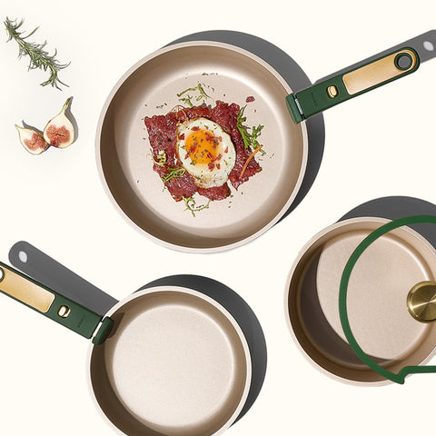 Carote Green&Gold induction-ready cookware compatible with all cooktops.
