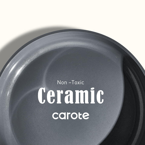 CAROTE frying pan with heat-resistant handle for safer, comfortable grip.