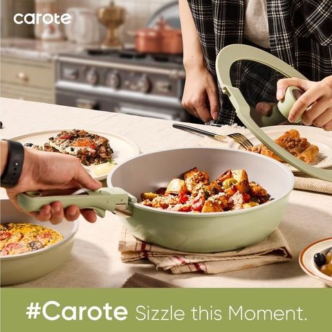 CAROTE included utensils and pan protectors complete the cooking setup.