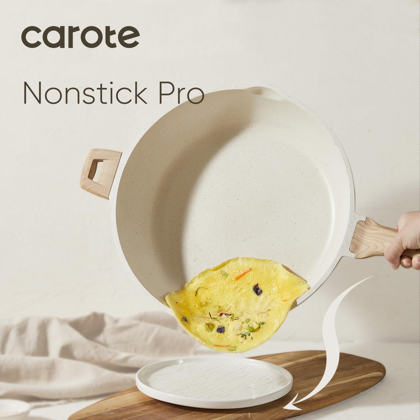 CAROTE induction-base pan delivers even heat across stovetops.