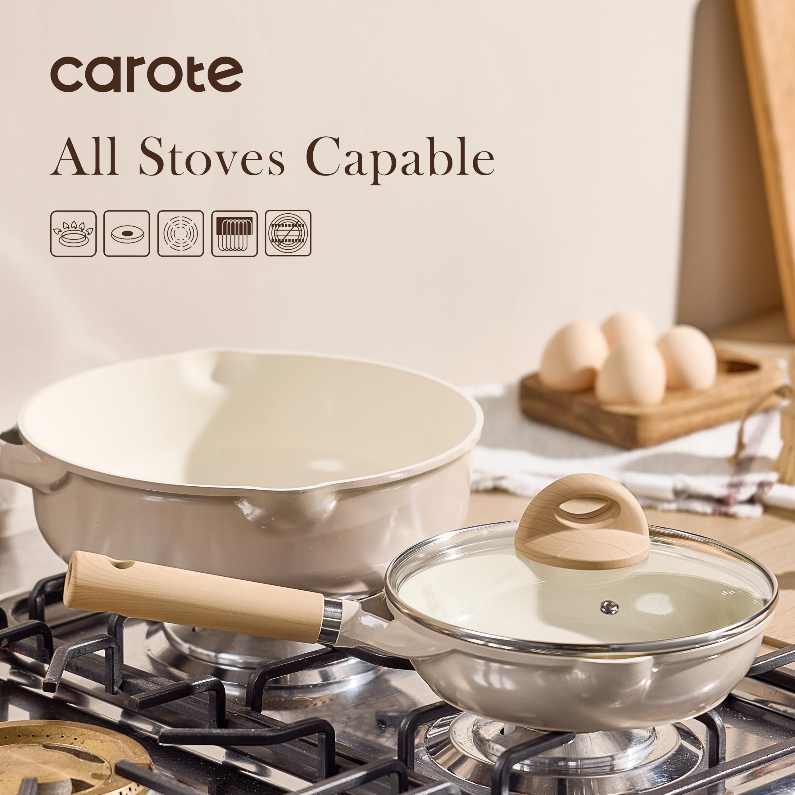 CAROTE induction-compatible frying pan ready for induction cooktops