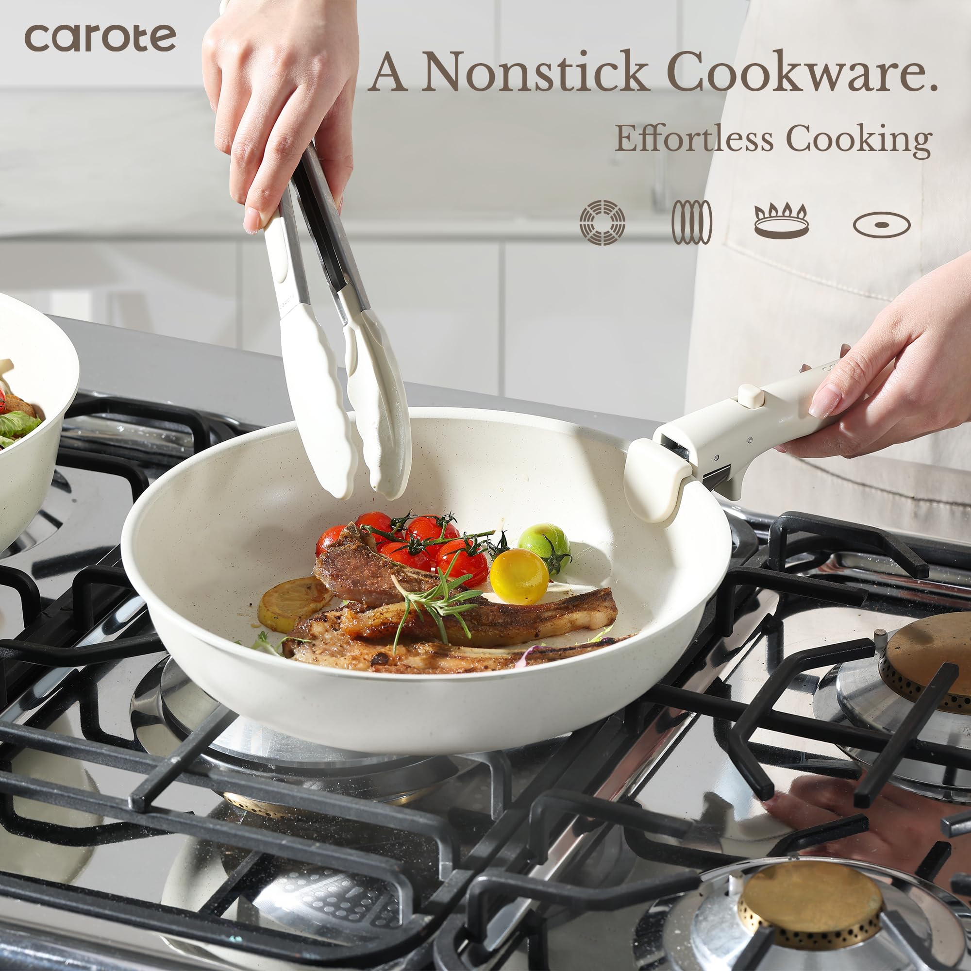 CAROTE induction-compatible nonstick cookware for even heating on induction cooktops.