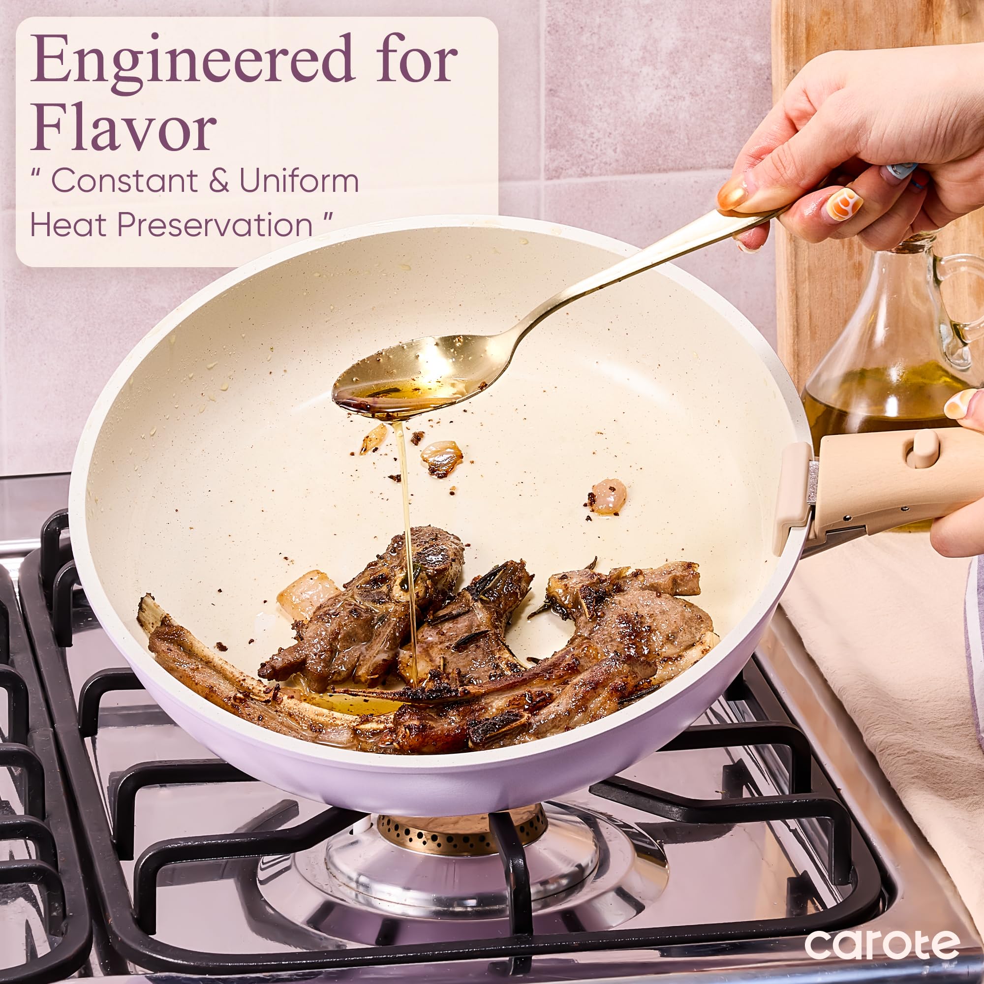 CAROTE induction-ready cookware distributes heat evenly across the surface.