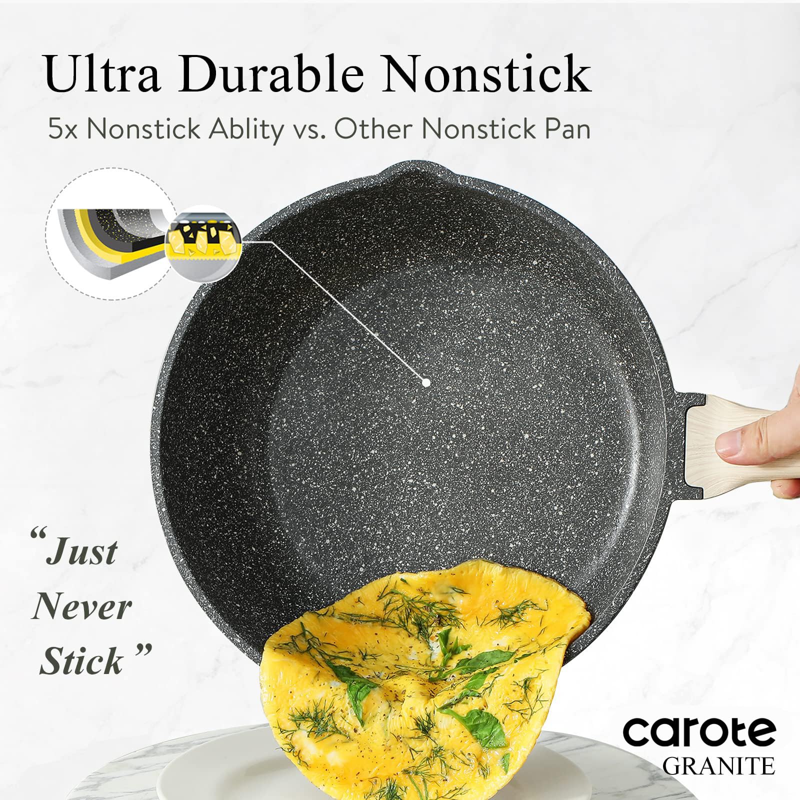 CAROTE pan with tempered glass lid enables quick progress monitoring during cooking