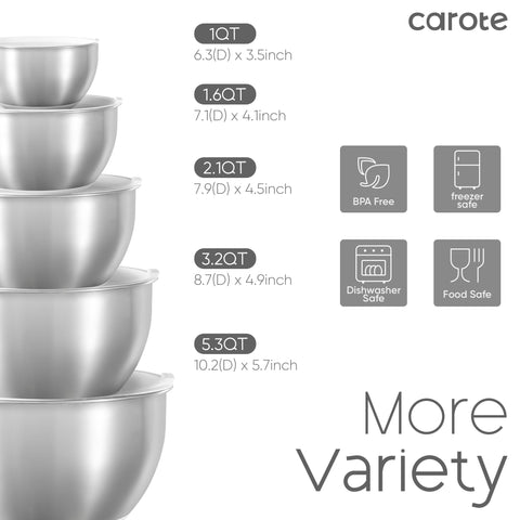 CAROTE mixing bowls with airtight lids for fresh storage and spill prevention