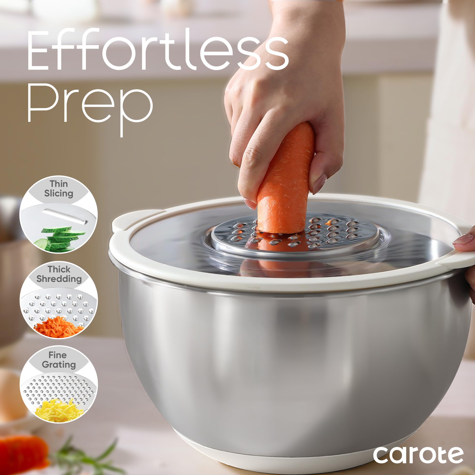 CAROTE non-slip bottom keeps bowls stable during mixing