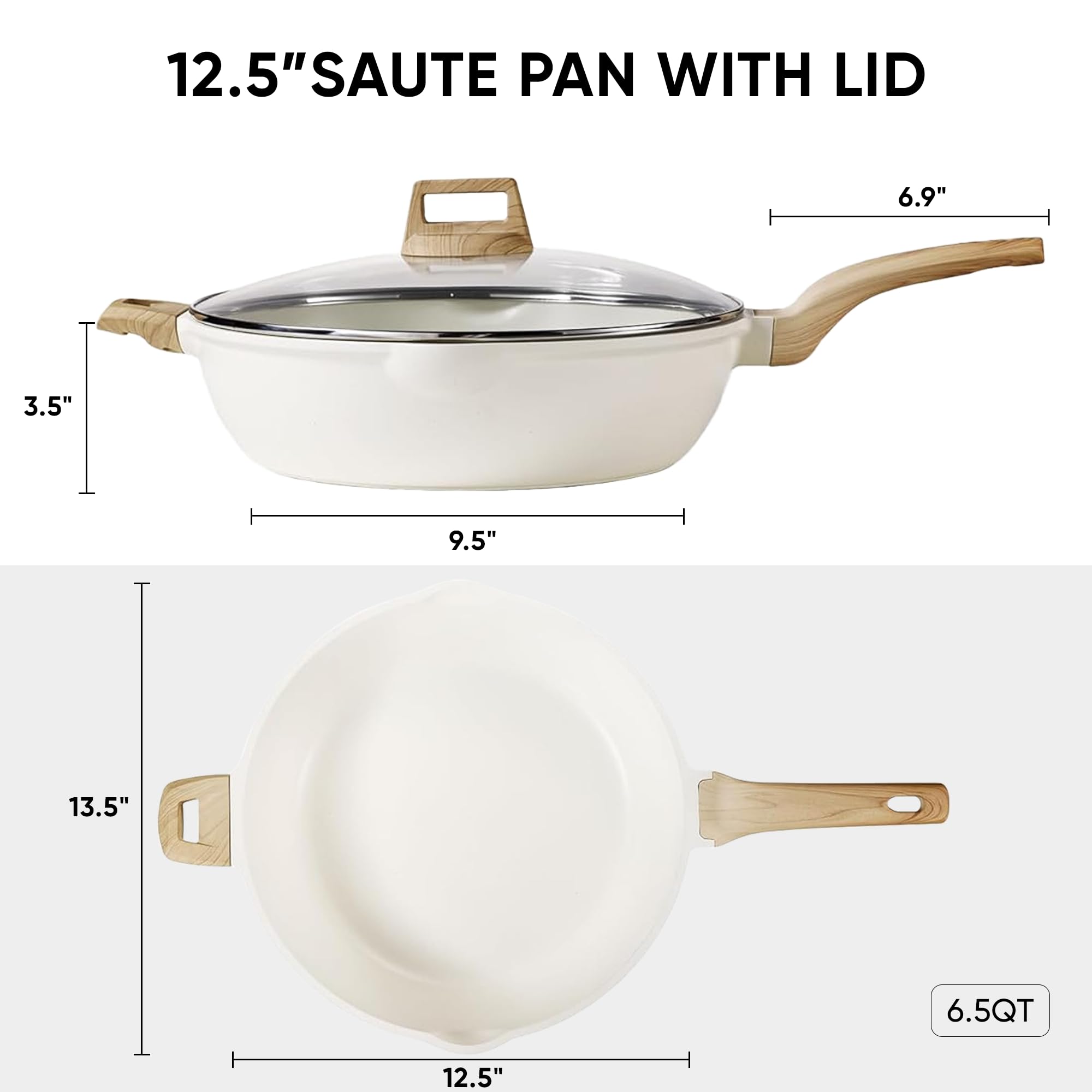 CAROTE nonstick deep pan with wooden handle for comfortable cooking.