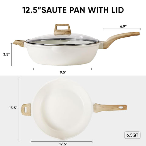 CAROTE nonstick deep pan with wooden handle for comfortable cooking.