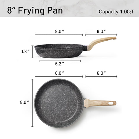 CAROTE granite pan, even-heat base, promotes uniform browning on all cooktops.