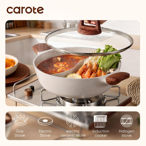 CAROTE nonstick granite surface emphasizes easy cleanup and healthier cooking