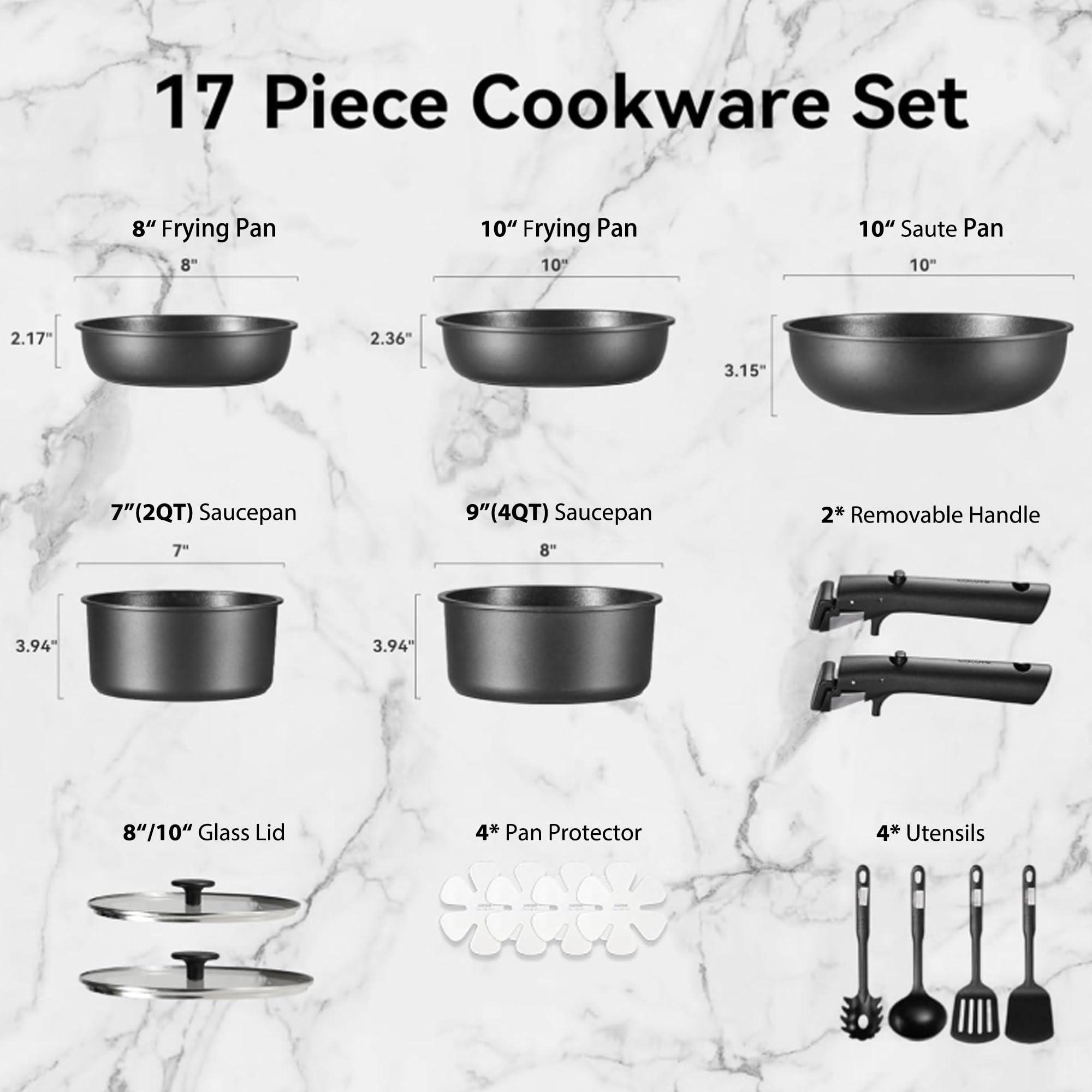 CAROTE nonstick pots and pans on induction-ready surface showing easy cleanup potential.