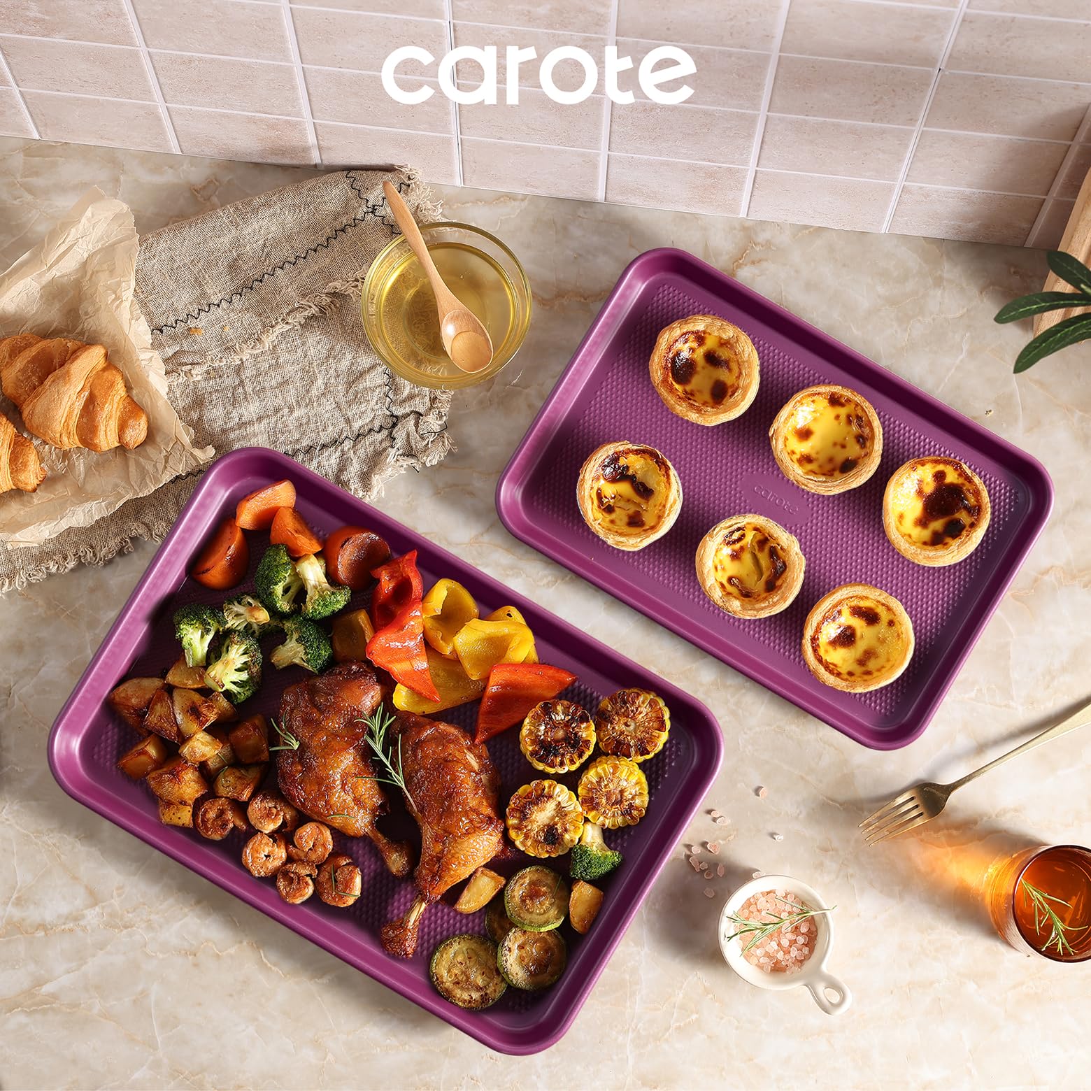 CAROTE violet bakeware ready for daily oven use