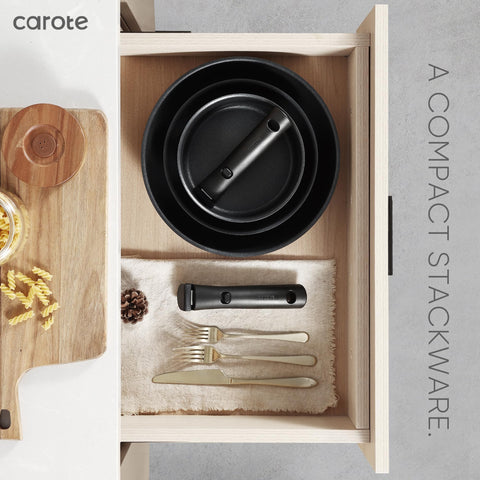 CAROTE oven-safe cookware ready for grilling, fridge storage, and table serving.
