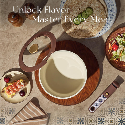 CAROTE oven-safe cookware transitions from stovetop to oven and table