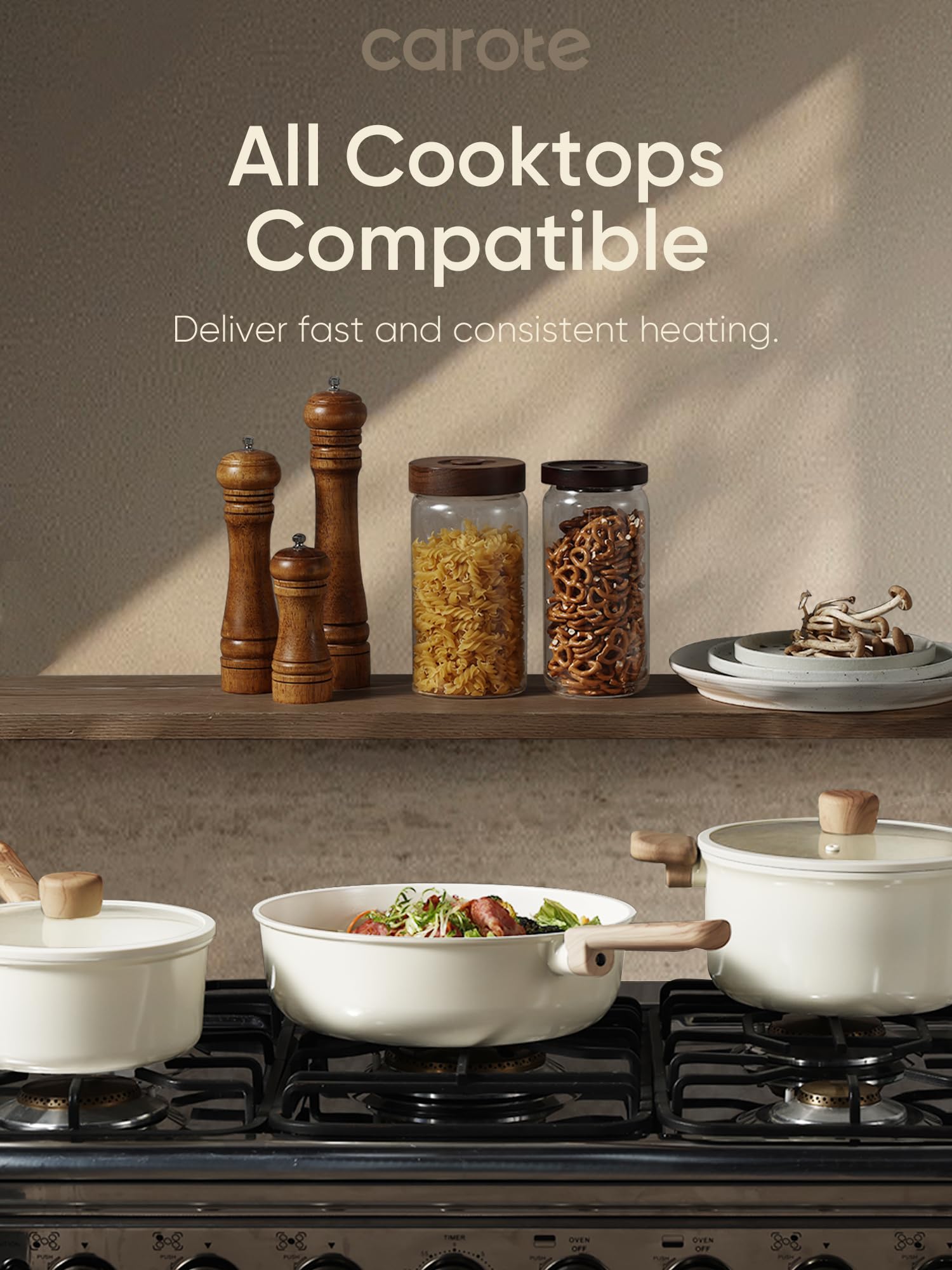 CAROTE induction-ready cookware shown on an induction cooktop
