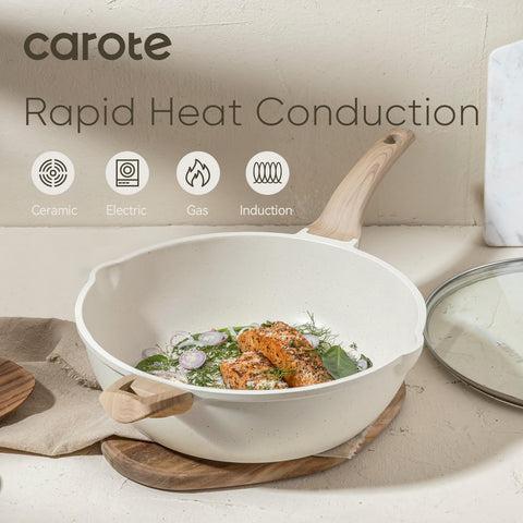 CAROTE pan with lid viewed for monitoring cooking progress.