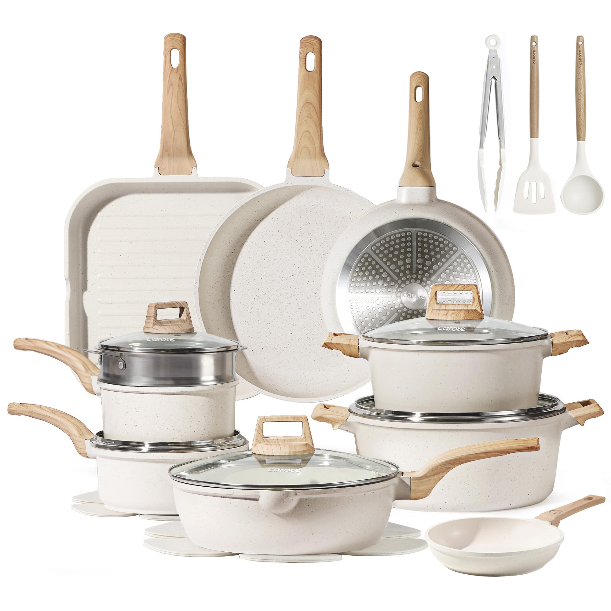 CAROTE pots and pans set induction-ready on stove for versatile cooking