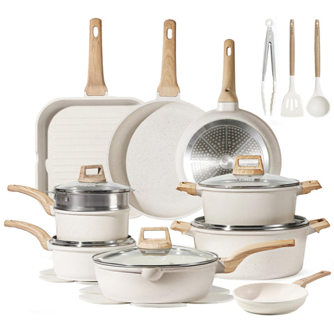 CAROTE pots and pans set induction-ready on stove for versatile cooking