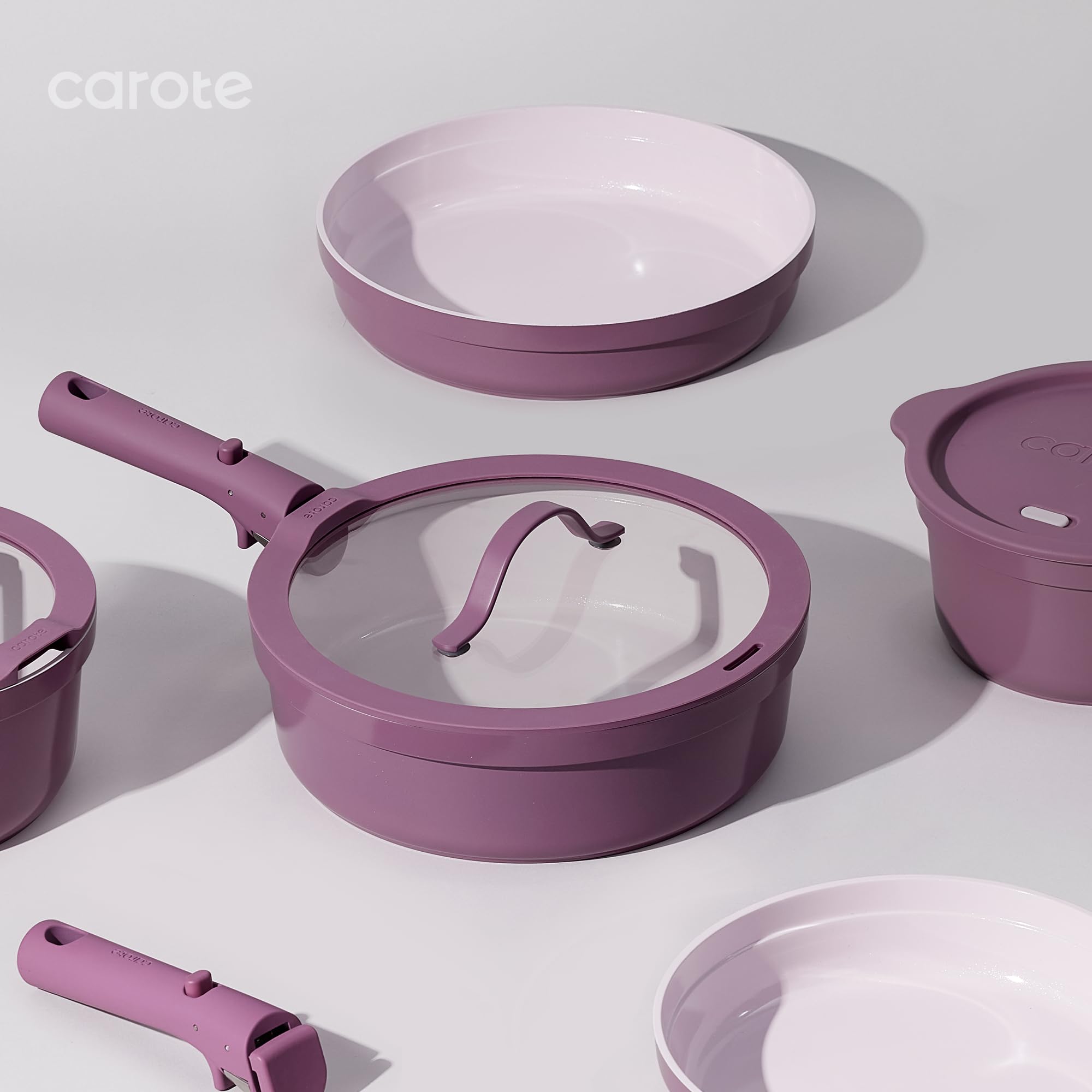 CAROTE purple kitchen essentials showcased in a stylish home setup.