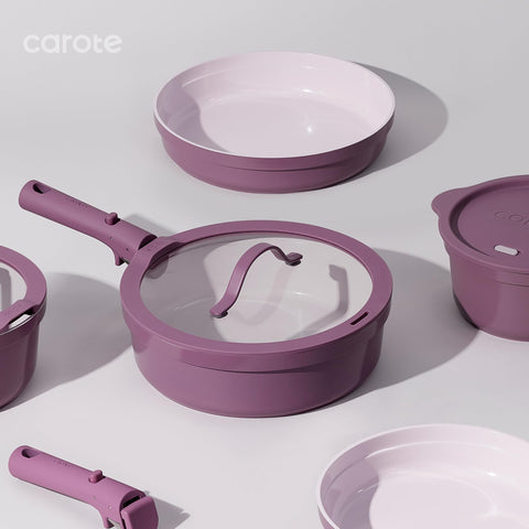 CAROTE purple kitchen essentials showcased in a stylish home setup.