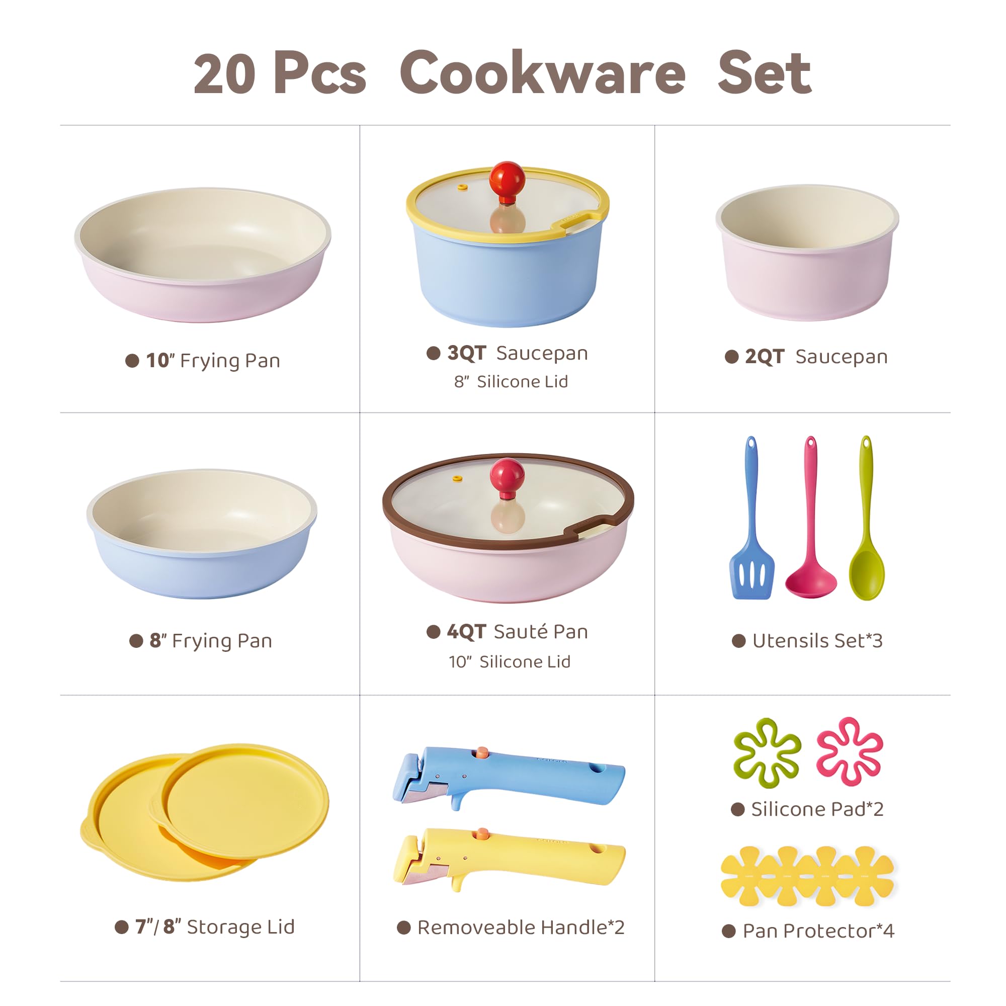 CAROTE removable-handle design on pots and pans enables stovetop to oven.