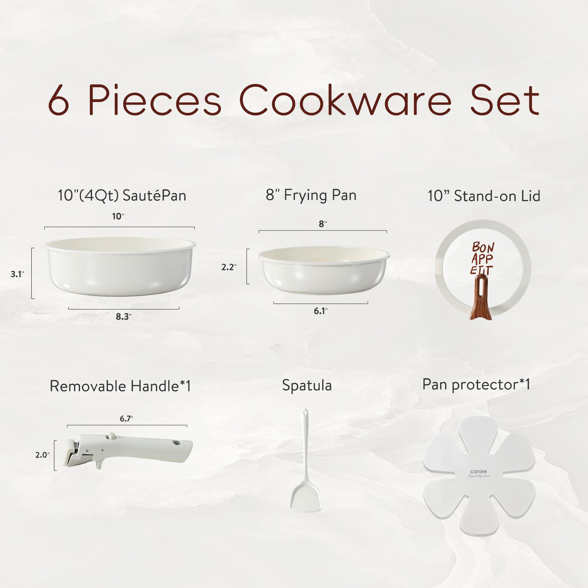CAROTE removable-handle cookware for versatile use on stovetops, grills, and serving tables.