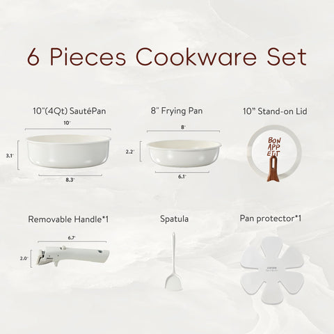 CAROTE removable-handle cookware for versatile use on stovetops, grills, and serving tables.