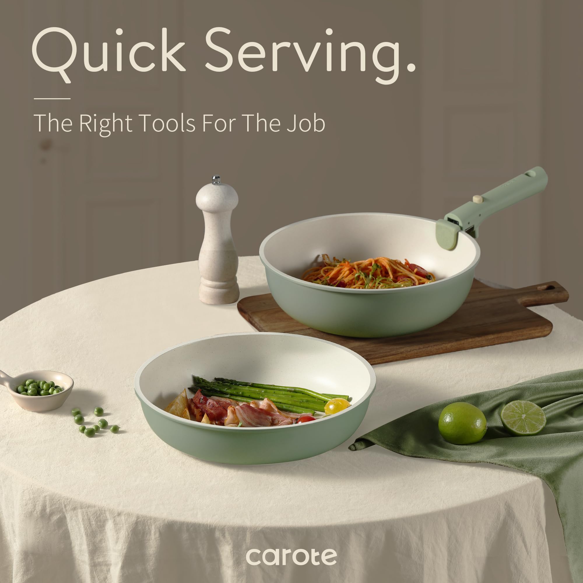 CAROTE removable handles enabling oven or grill transitions