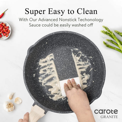 CAROTE rivetless interior of nonstick pan facilitates thorough cleaning
