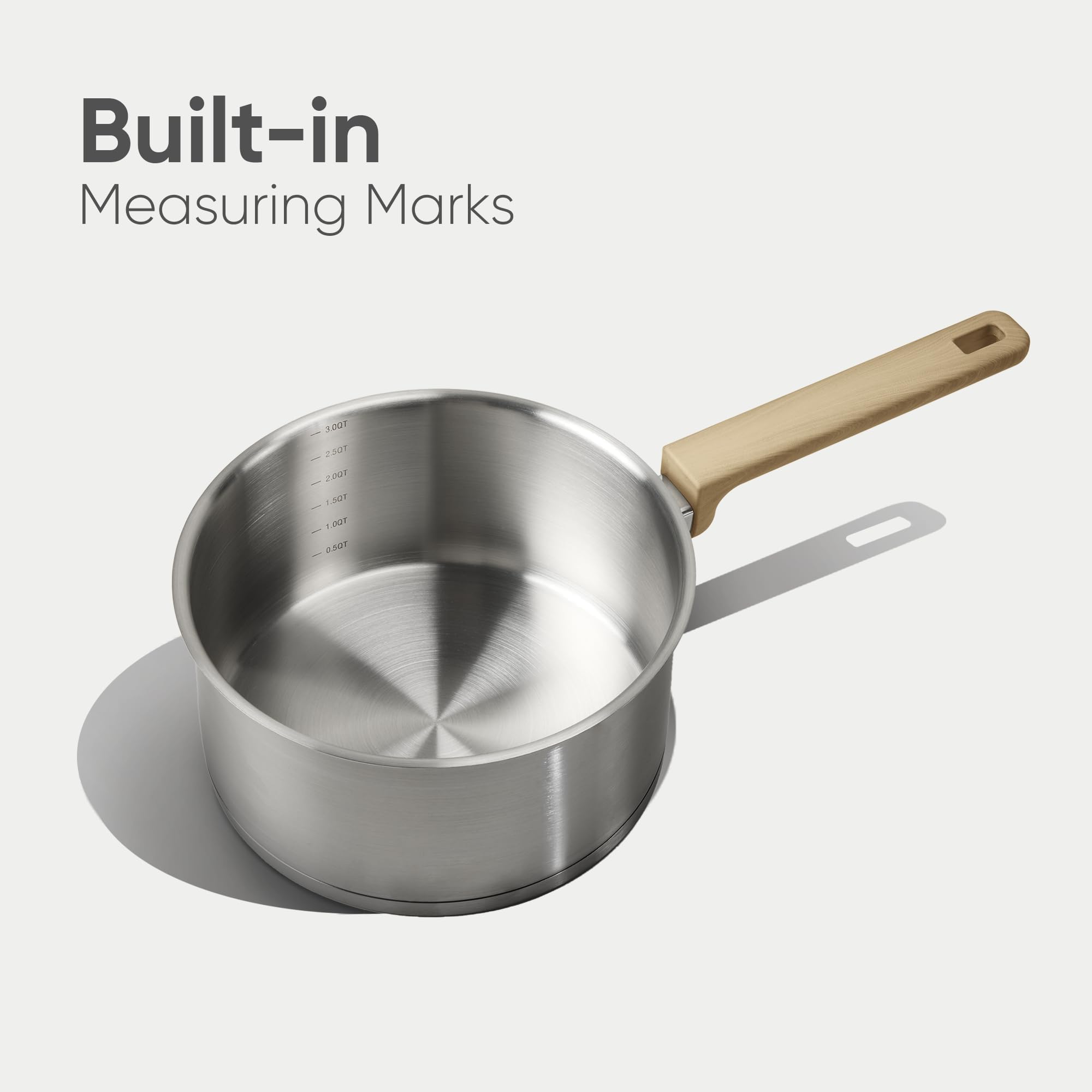 CAROTE stainless steel pan with 3-ply base delivering steady heat.