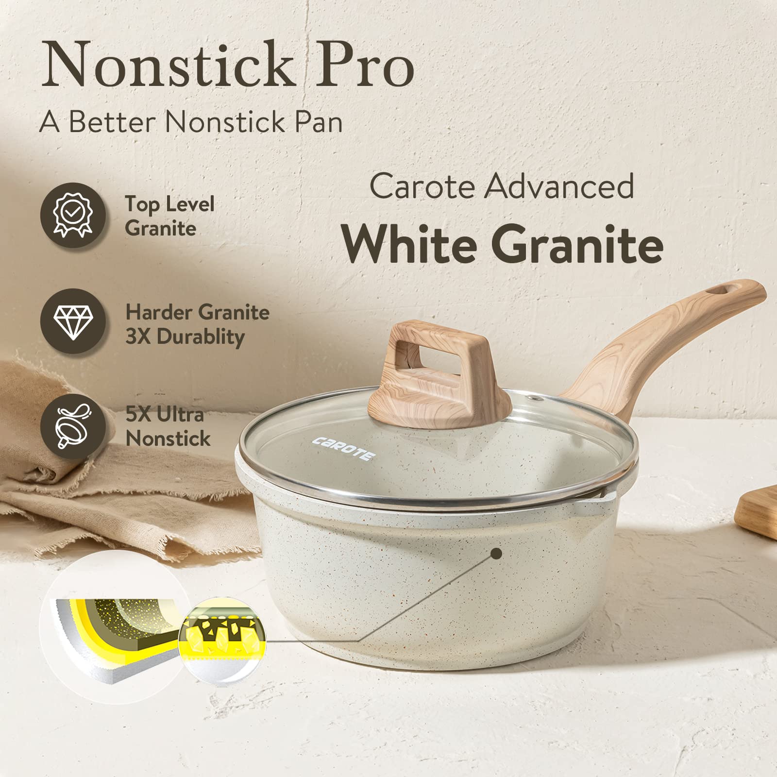 CAROTE diecast aluminum construction offers durable lightweight pan