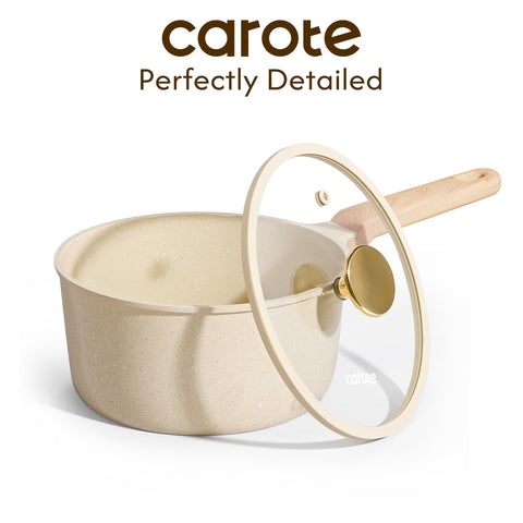 CAROTE sauce pan lid on demonstrates secure fit and heat retention