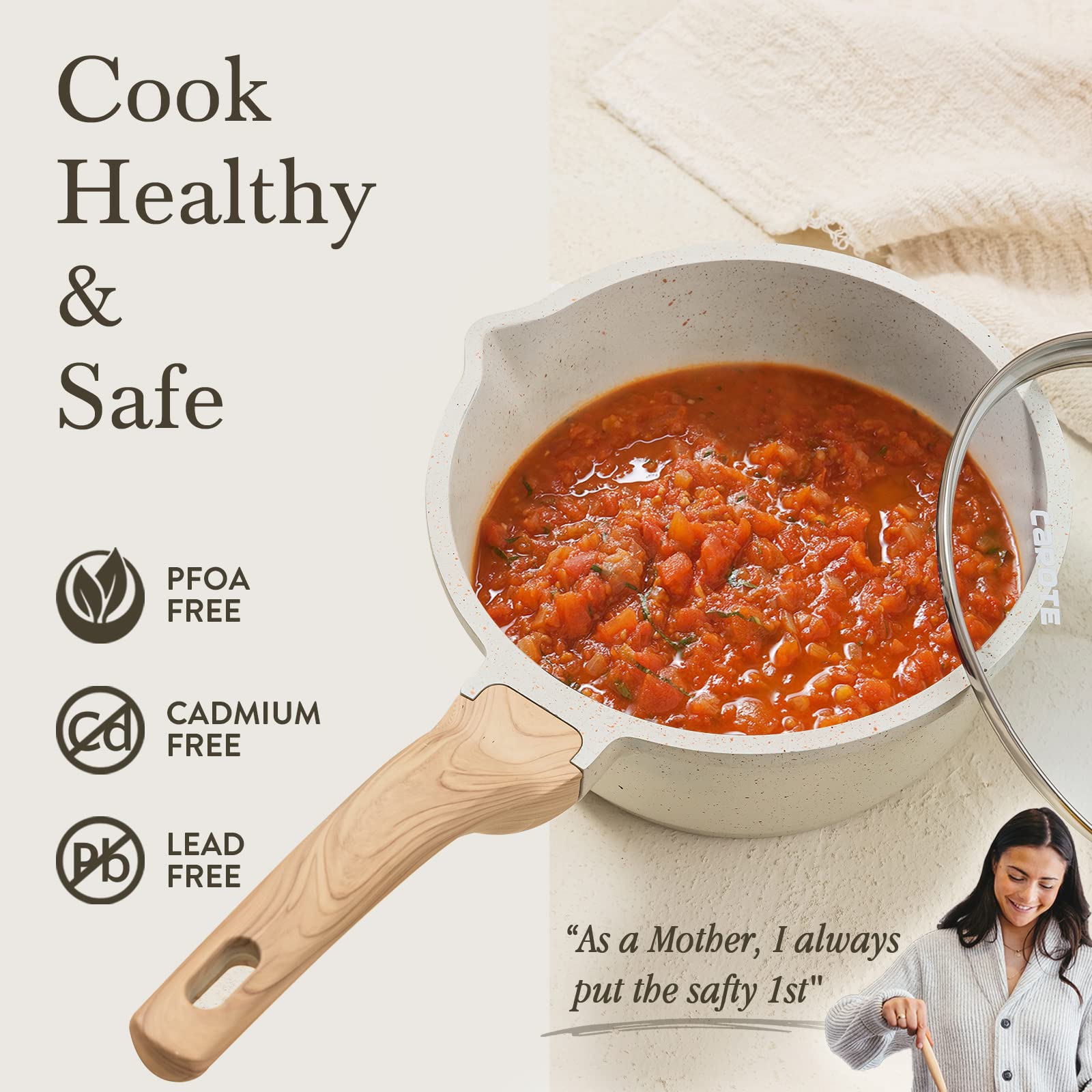 CAROTE die-cast aluminum pot offers lightweight yet durable performance.