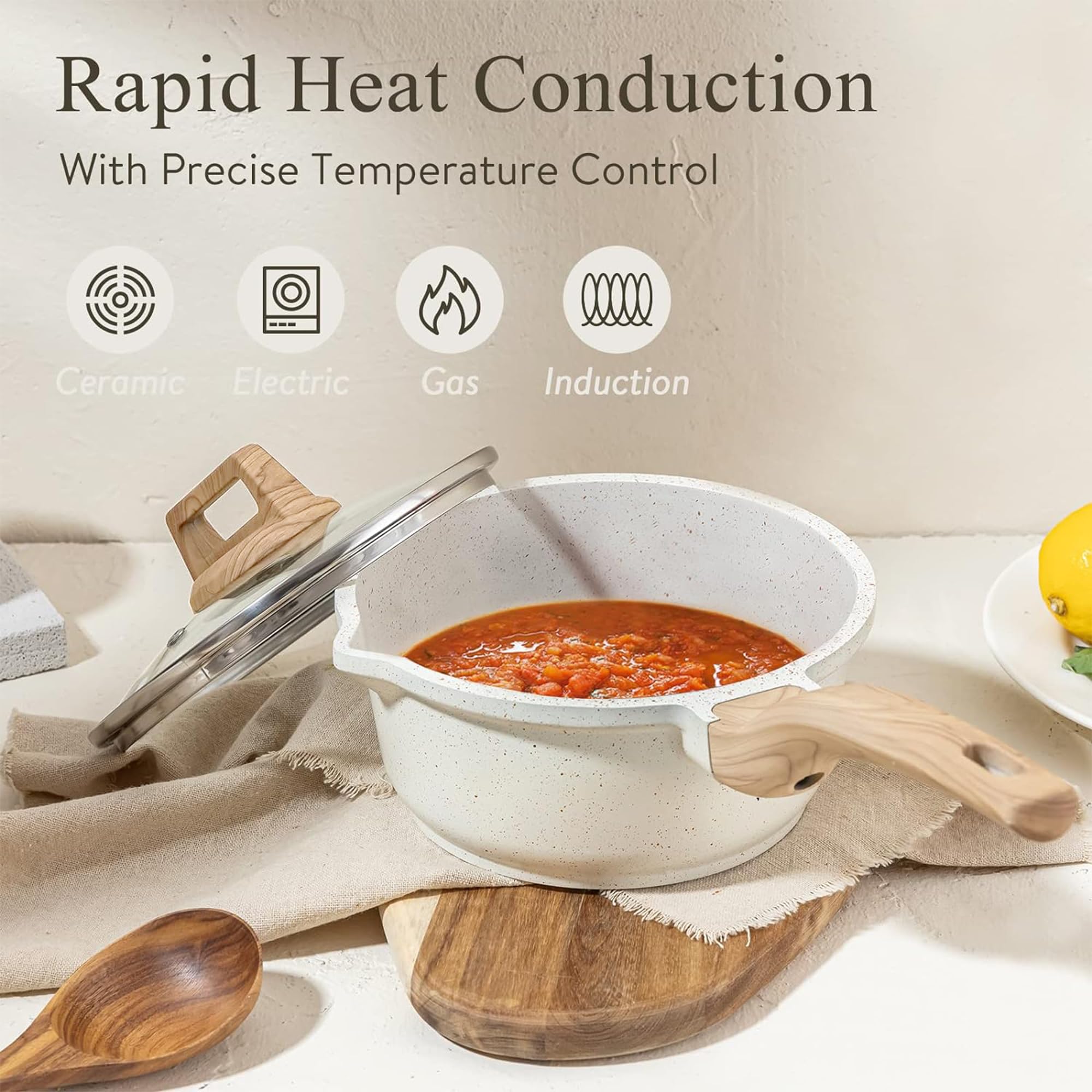 CAROTE induction-compatible saucepan on a modern stove delivers even heat.