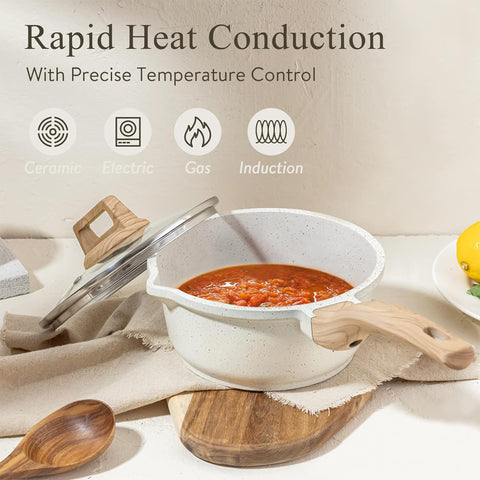 CAROTE induction-compatible saucepan on a modern stove delivers even heat.