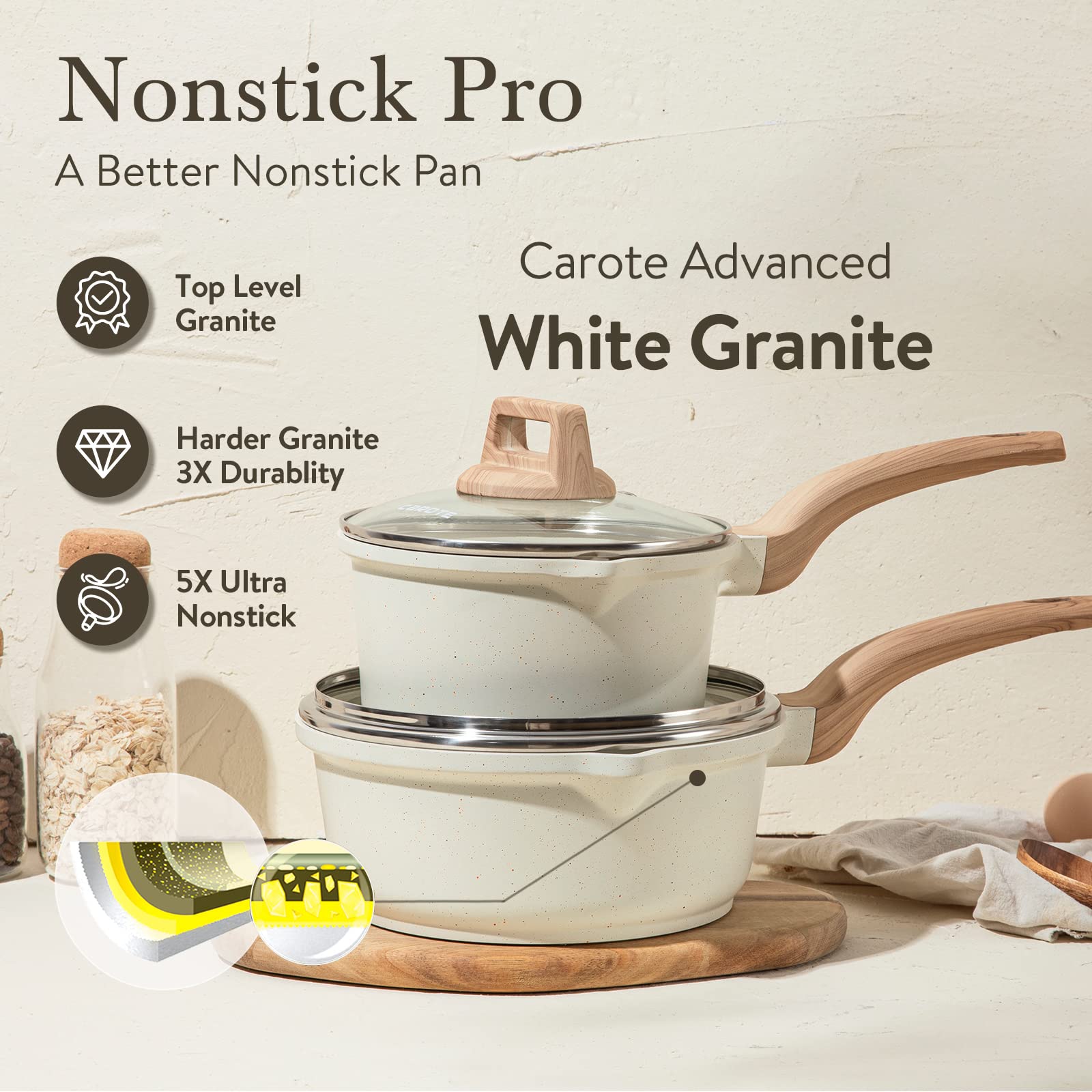 CAROTE saucepan pour spout detail enables precise pouring of sauces.