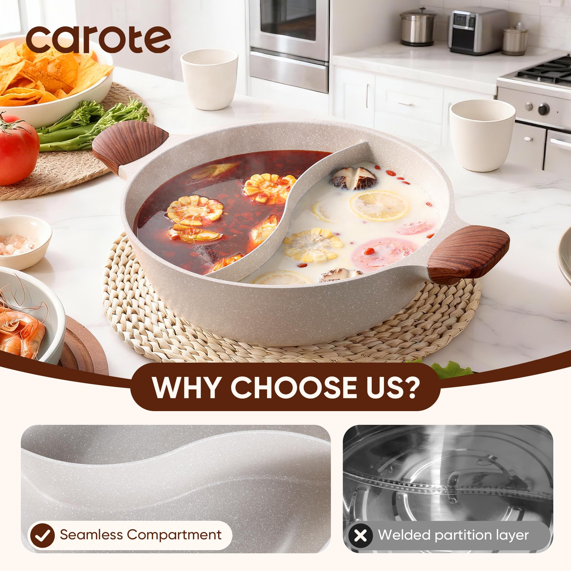 CAROTE shabu-shabu pot in use on a stove showing versatile dinner setup