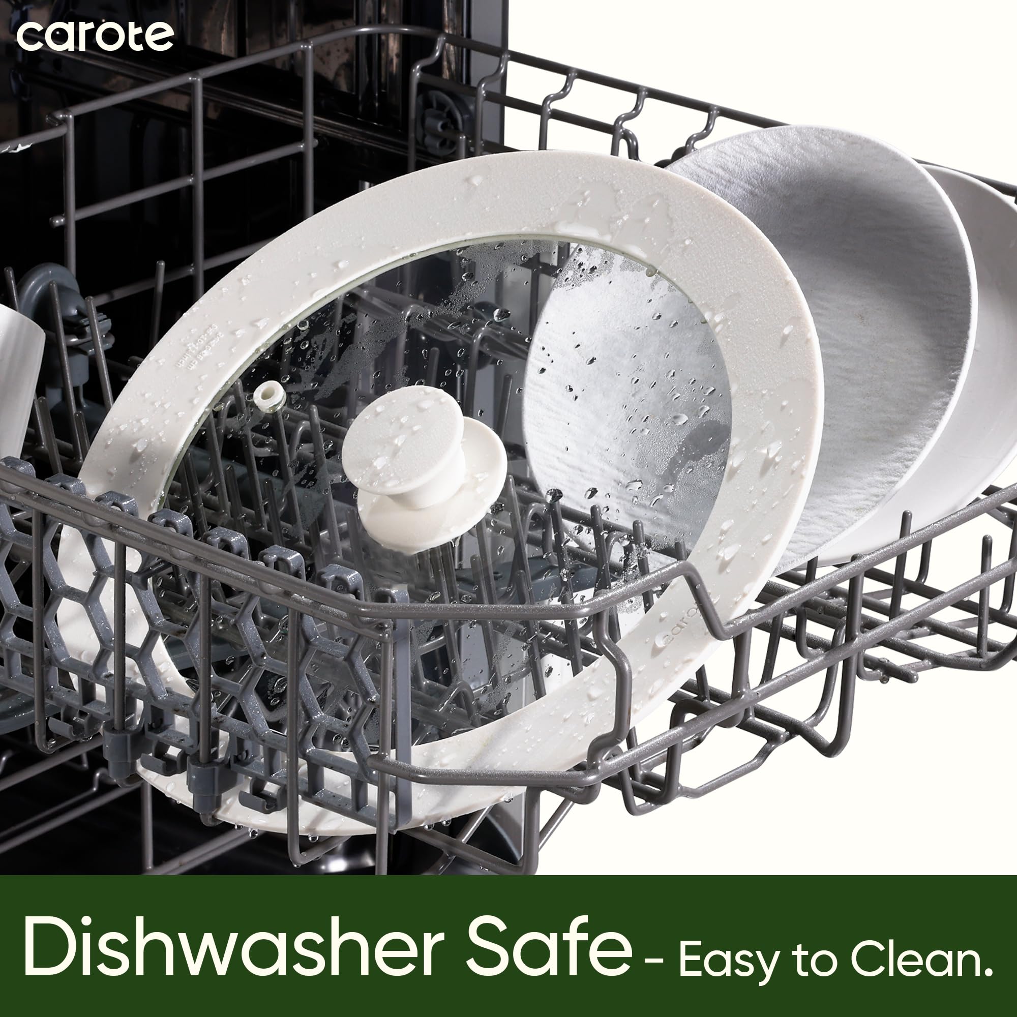 Carote lid with heat-resistant knob for safe handling.
