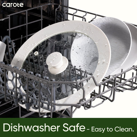 Carote lid with heat-resistant knob for safe handling.