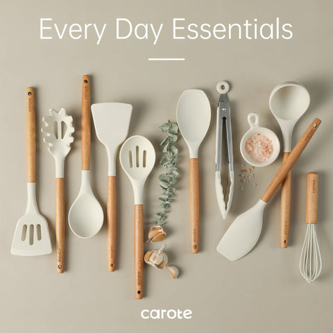 CAROTE silicone pasta spoon in cream for stirring pasta.